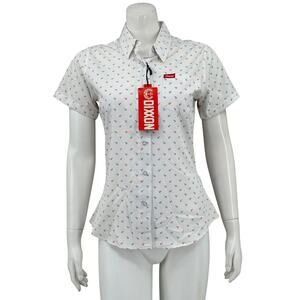Dixxon Top Womens Small White Shipwrecked Button Up Nautical Sheer Slim‎ Preppy